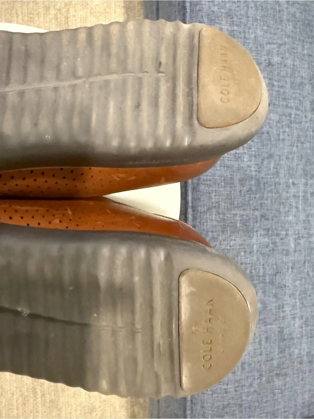 Cole Haan Tan Brown Perforated Leather Oxford Shoes